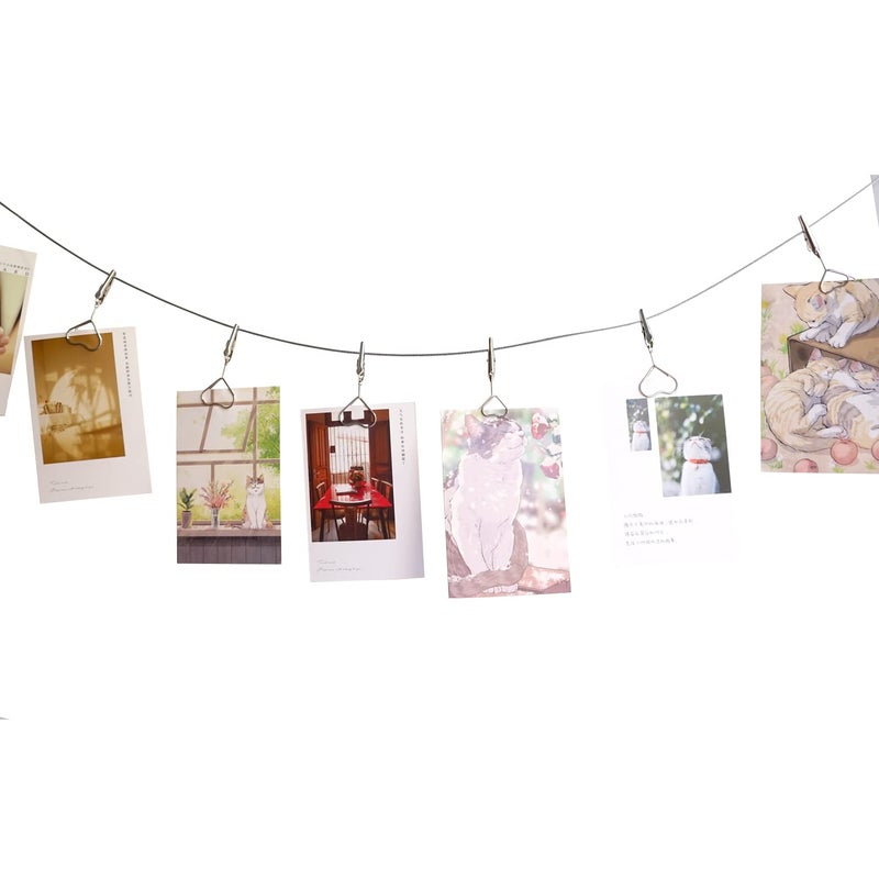 TFu Multi-Purpose Steel Wall Hanging Photo Display Cable Wire Rod with 12 Adjustable Clips for Hanging Photos Notes Postcard and Artworks (Heart) - Image 1
